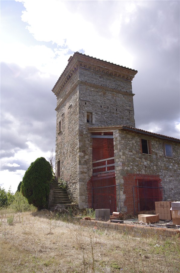The tower complex under a cloudy sky